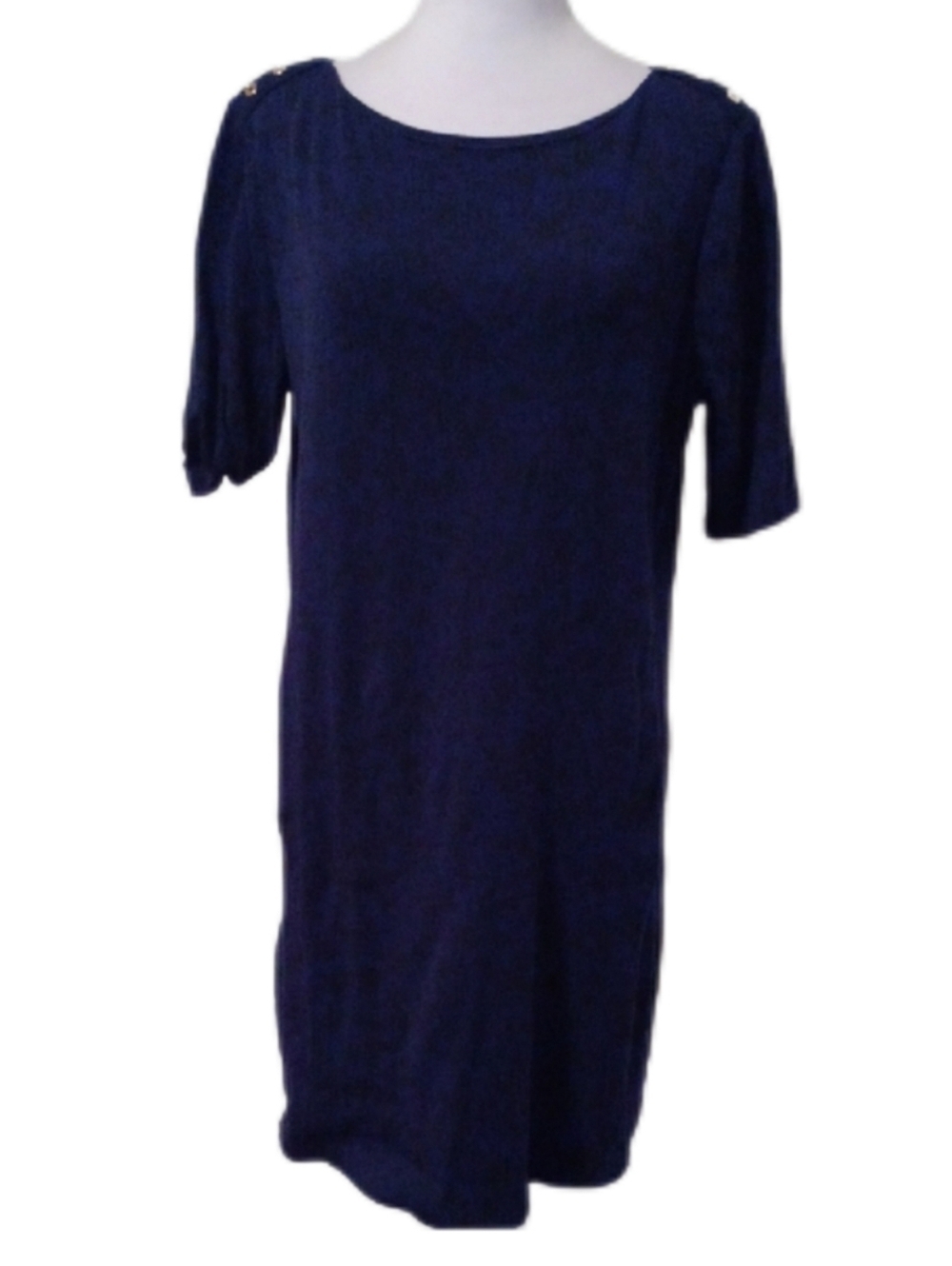 × Jones New York Navy Short-Sleeve Shift Dress with Gold Studs Women's Size L